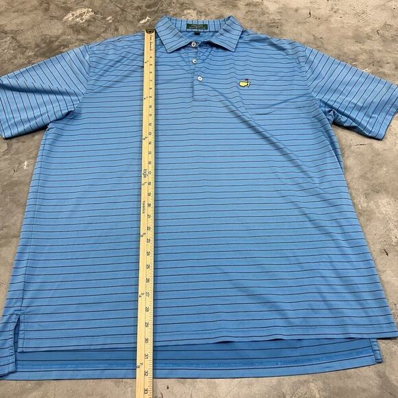 Masters Peter Millar Polo Shirt Mens XL Blue Striped Golf Tech Performance READ - Picture 2 of 9